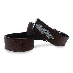 Brown Flat Grain Leather Dragon Buckle Belt